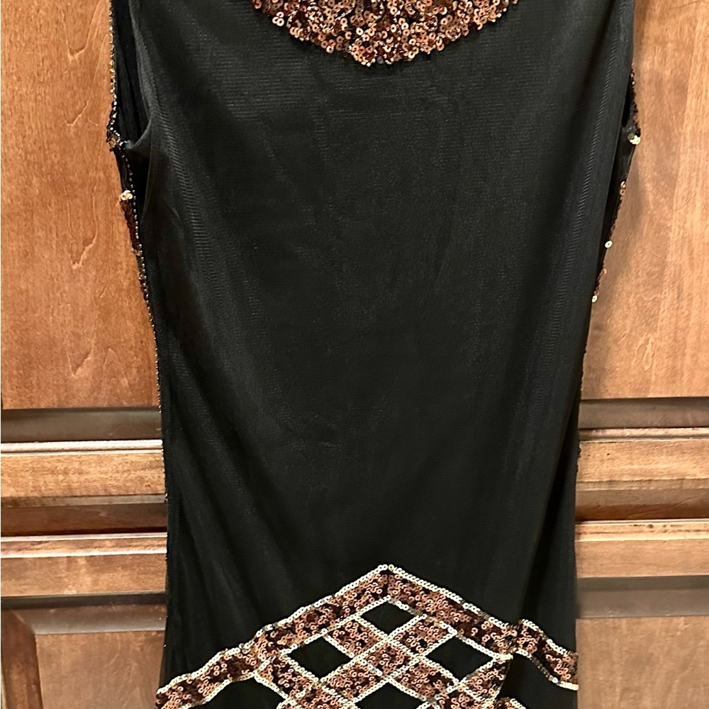 Black Dress with Bronze Sequin Trim - Women's Dress